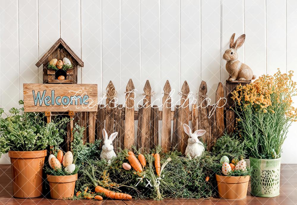 Kate Easter Bunny Wood Fence Backdrop Designed by Emetselch