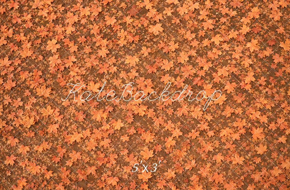 Kate Fall Orange Maple Leaves Floor Printed Backdrop Designed by Emetselch