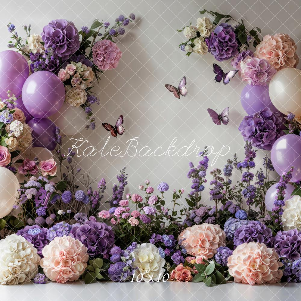 Kate Cake Smash Spring Floral Balloons Butterfly Backdrop Designed by Emetselch