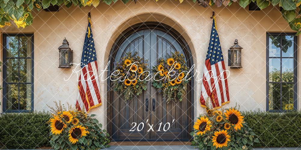 Kate Independence Day Sunflower American Flag Doorway Backdrop Designed by Emetselch