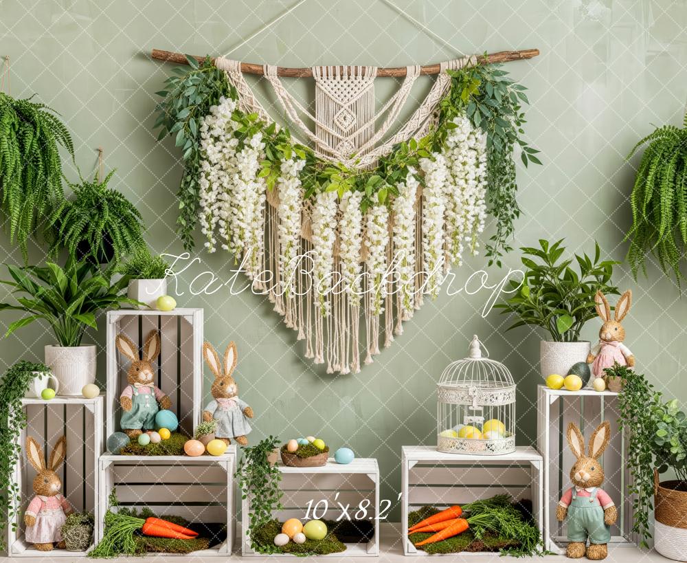 Kate Easter Bunny Macrame Floral Crates Greenery Printed Backdrop Designed by Patty Roberts
