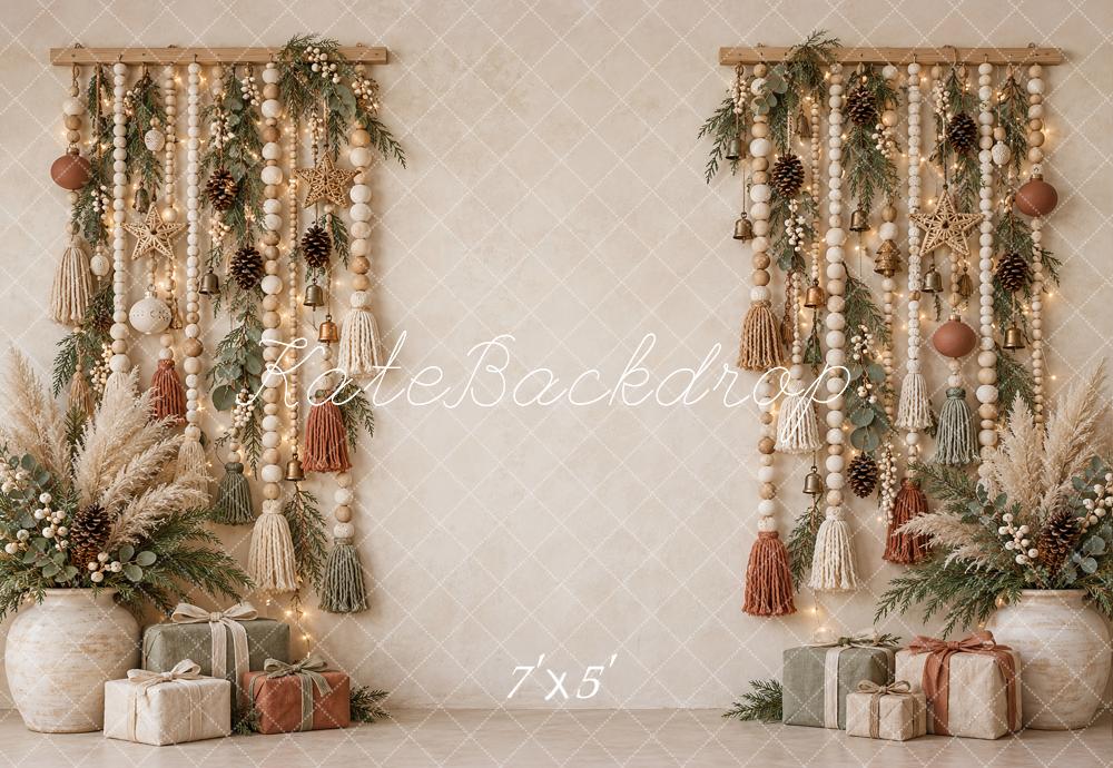 Kate Christmas Boho Beads Tassels Greenery Gifts Printed Backdrop Printed Backdrop Designed by Vertigo Productions