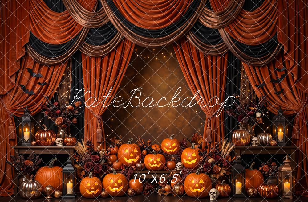 Kate Halloween Drapery Pumpkin Skull Bats Printed Backdrop Designed by Patty Roberts