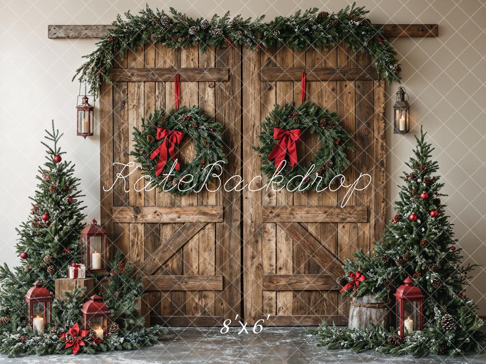 Kerst Houten Schuifdeur Met Krans Foto Achtergrond Designed by Emetselch