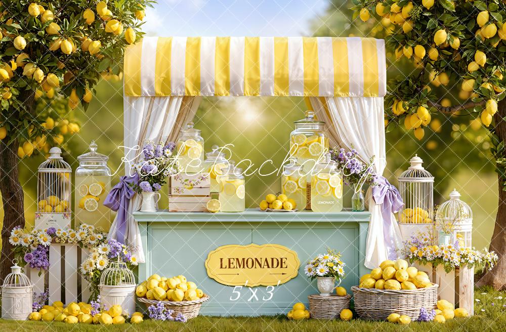 Kate Summer Lemonade Stand Lemon Trees Yellow Flowers Backdrop Designed by Emetselch