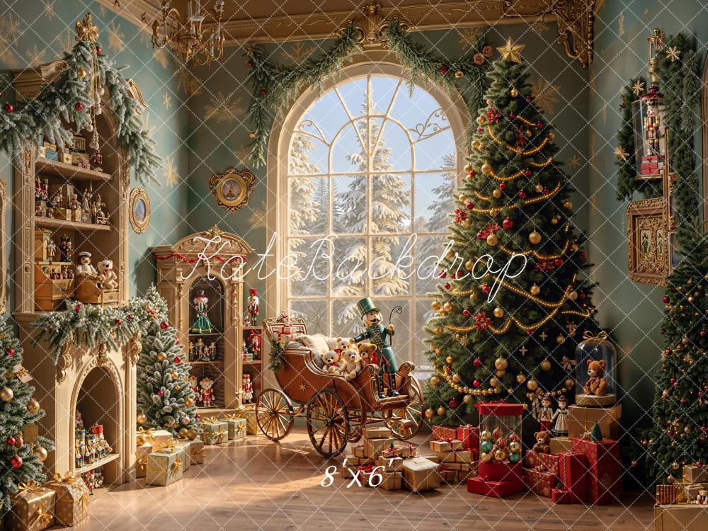 Kate Christmas Tree Toys Room Nutcracker Sleigh Fireplace Backdrop Designed by Emetselch