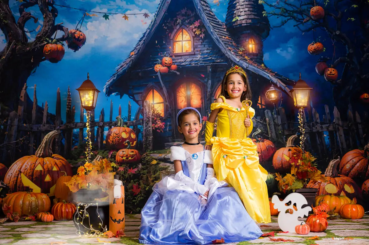 Brazil family Halloween party Kate Halloween Pumpkin Magic Castle House Backdrop Designed by Chain P