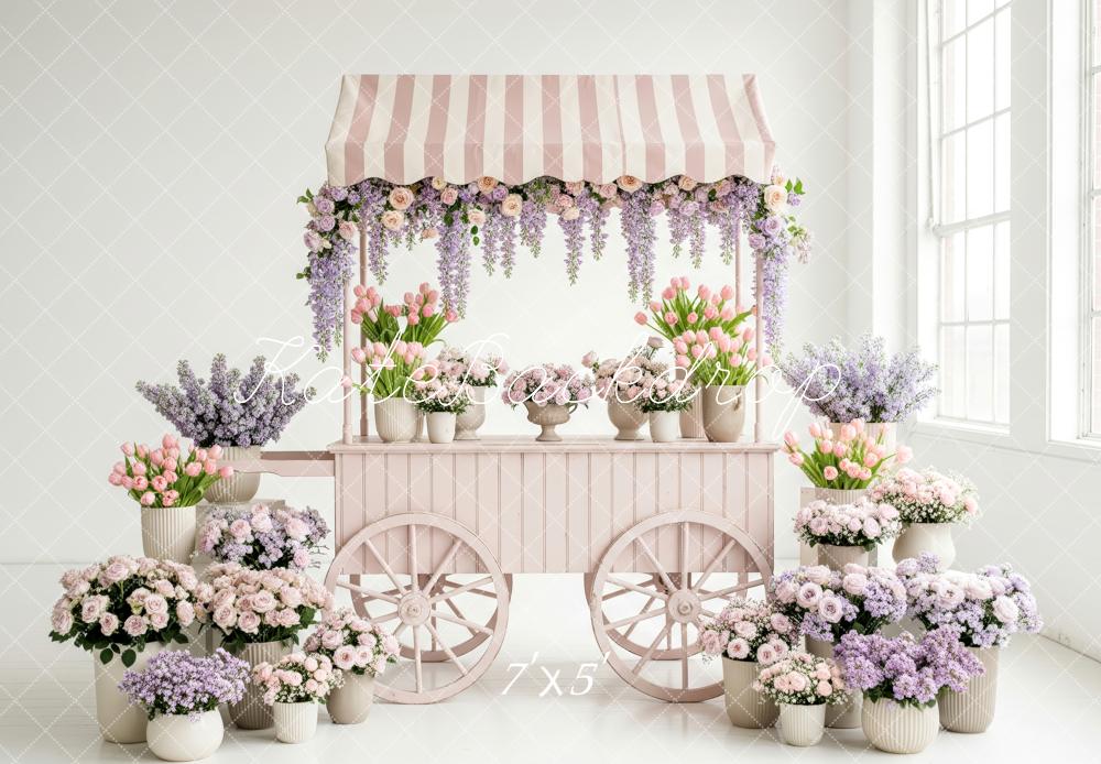 Kate Spring Flower Cart Pink and Purple Flowers Backdrop Designed by Patty Roberts
