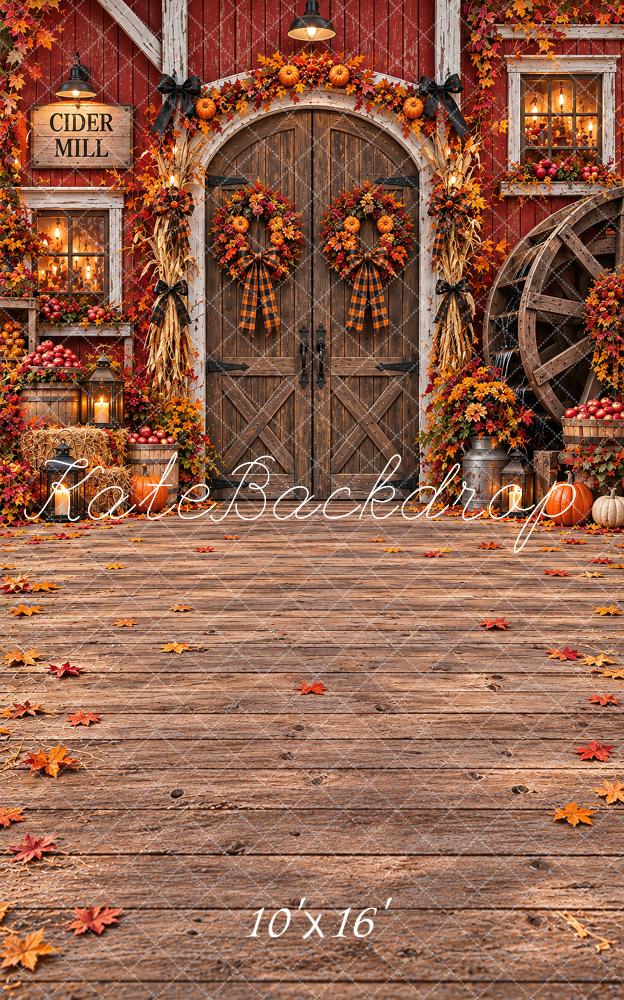 Kate Sweep Fall Cider Mill Pumpkin Barn Door Printed Backdrop Designed by Vertigo Productions