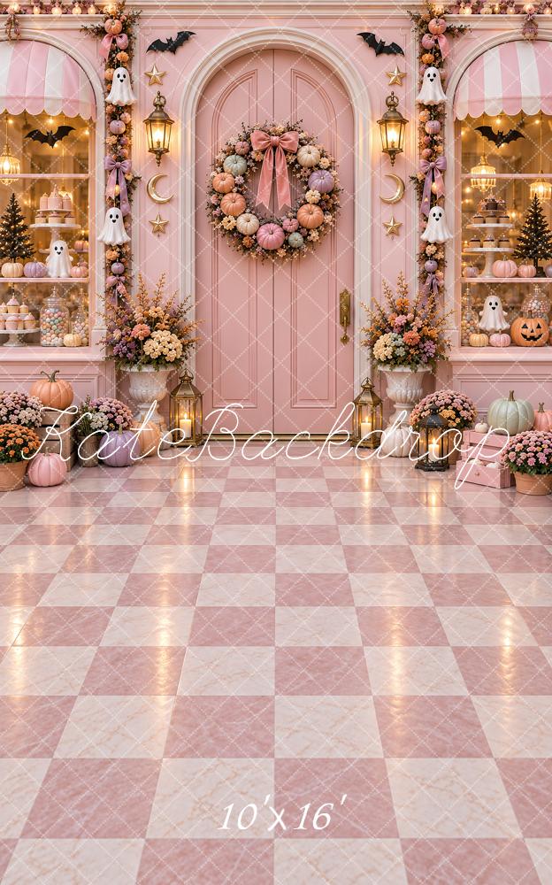 Kate Sweep Halloween Pink Pumpkin Ghost Doorway Printed Backdrop Designed by Vertigo Productions