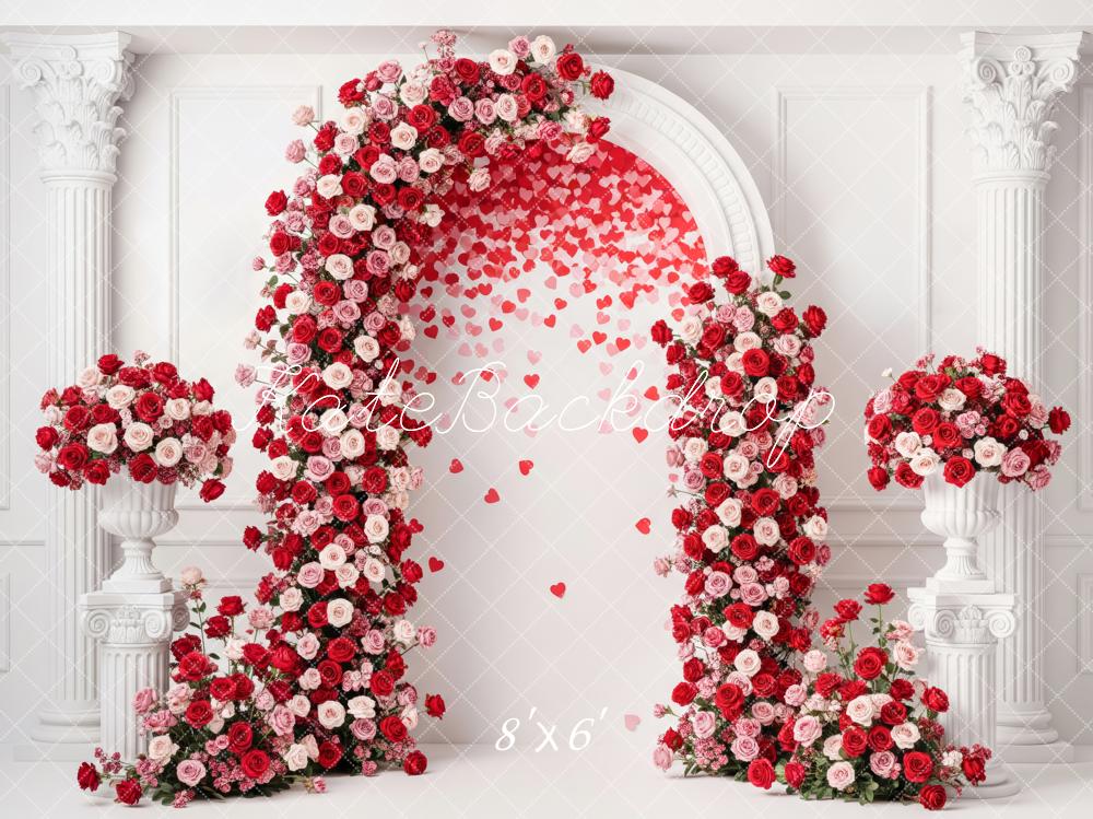 Kate Valentine's Day Flower Arch Red Pink Roses Heart Petals Backdrop Designed by Patty Roberts