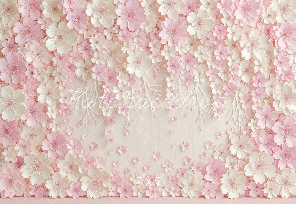 Kate Pink Paper Flower Wall Printed Backdrop Designed by Angela Miller