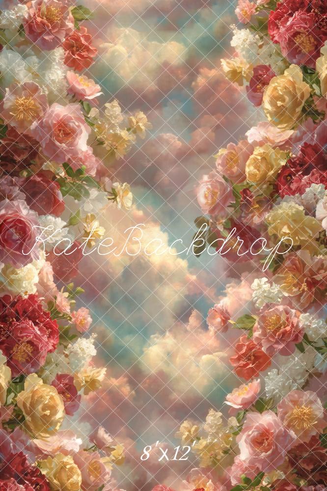 Kate Flower Arch Pastel Clouds Printed Backdrop Designed by GQ