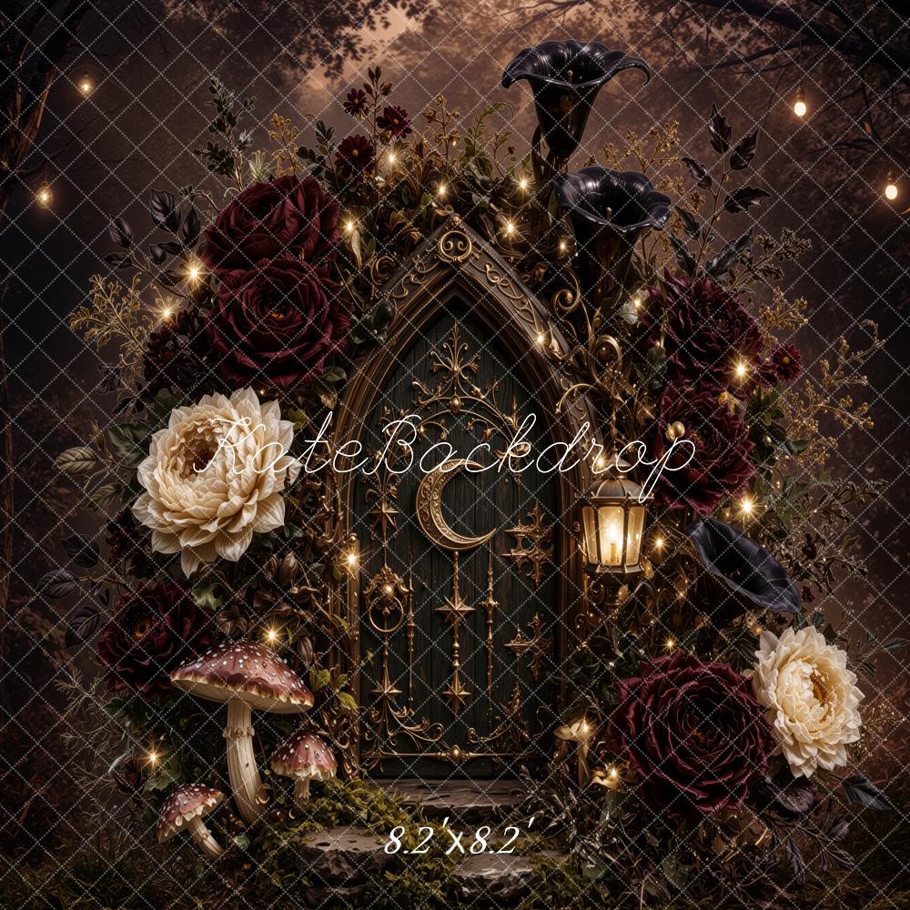 Kate Halloween Gothic Fantasy Floral House Mushrooms Printed Backdrop Designed by Jordan Moon