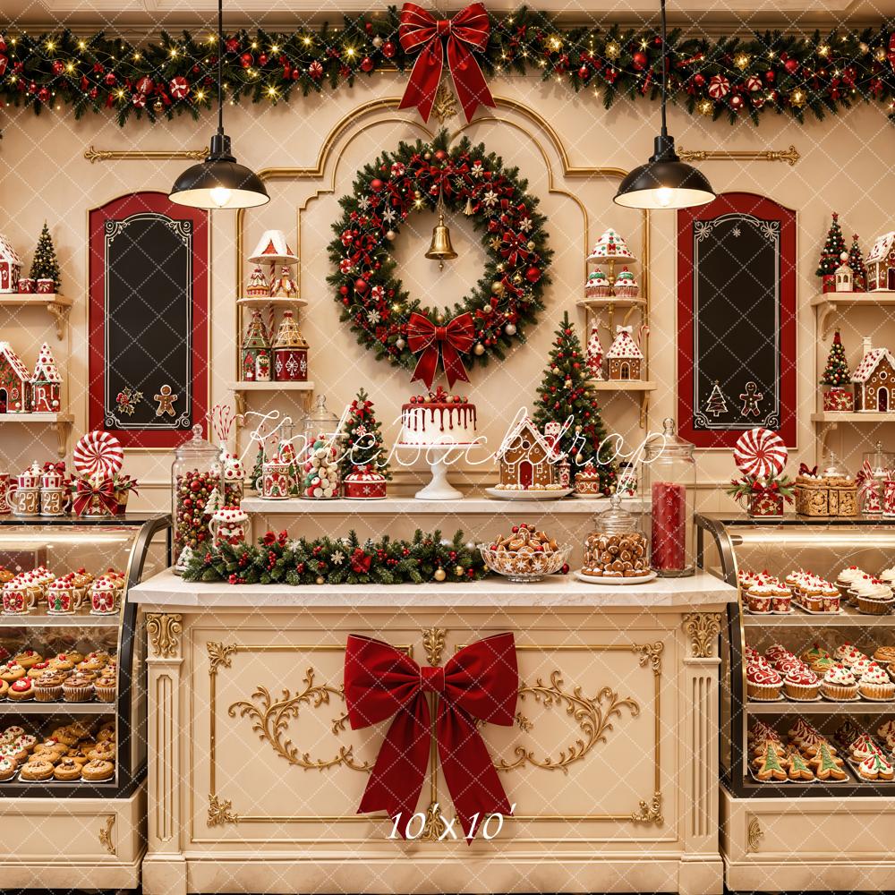 Kate Christmas Bakery Shop Garland Gingerbread Wreath Printed Backdrop Designed by Emetselch