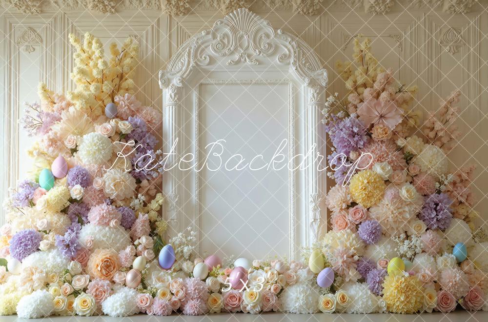 Kate Easter Bunny Pastel Flower Arch Ornate Frame Backdrop Designed by Mini MakeBelieve