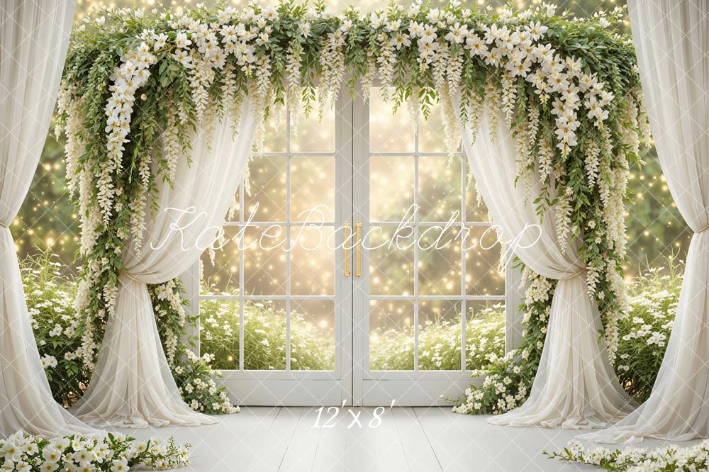 Kate Spring Flower Arch White Floral Drapes Window Backdrop Designed by Mini MakeBelieve