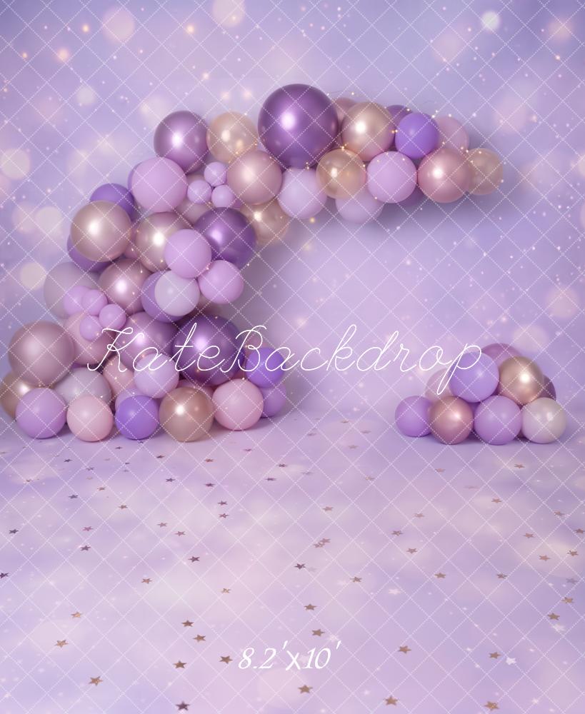 Kate Cake Smash Purple Balloon Arch Star Floor Printed Backdrop Designed by Emetselch