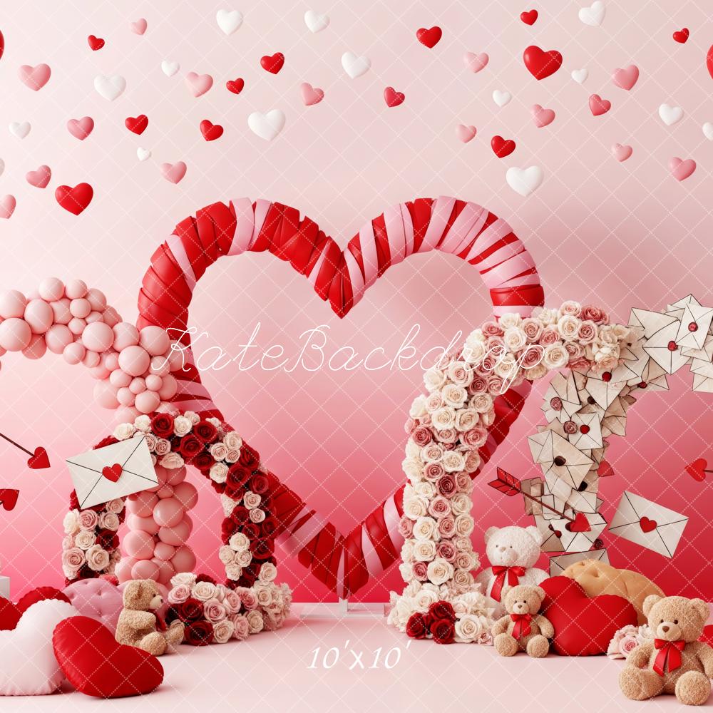 Kate Valentine's Day Heart Balloons Arches Roses Love Letters Printed Backdrop Designed by Patty Roberts