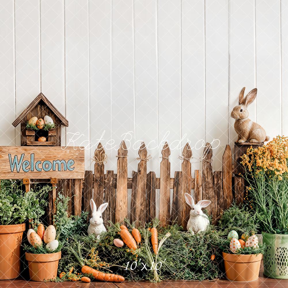 Kate Easter Bunny Wood Fence Backdrop Designed by Emetselch