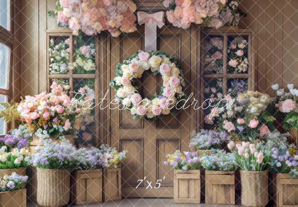 Rustic Spring Interior Floral Wreath Foto Achtergrond Designed by Mini MakeBelieve