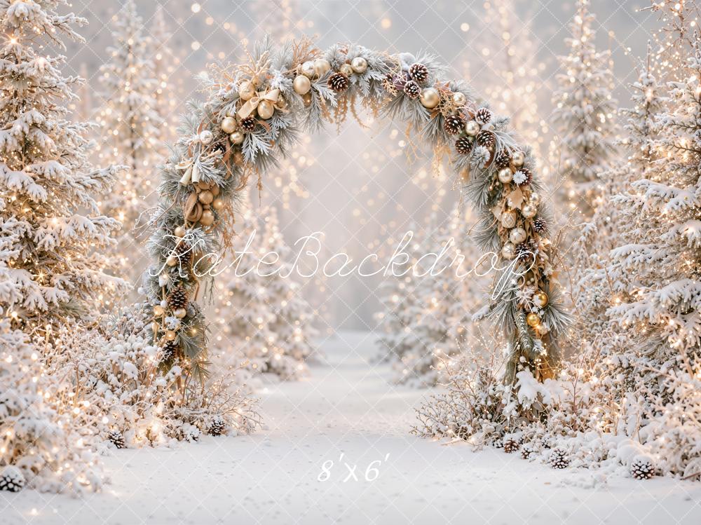 TEST Kate Christmas Flower Arch Snowy Trees Lights Printed Backdrop Designed by Emetselch