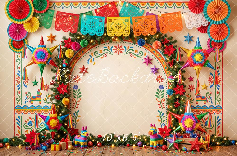 Kate Christmas Mexican Fiesta Papel Picado Piñata Arch Printed Backdrop Designed by Patty Roberts