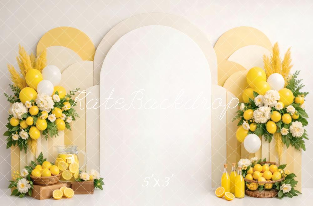 Kate Summer Lemon Flower Arch Balloon Yellow Printed Backdrop Designed by Vertigo Productions