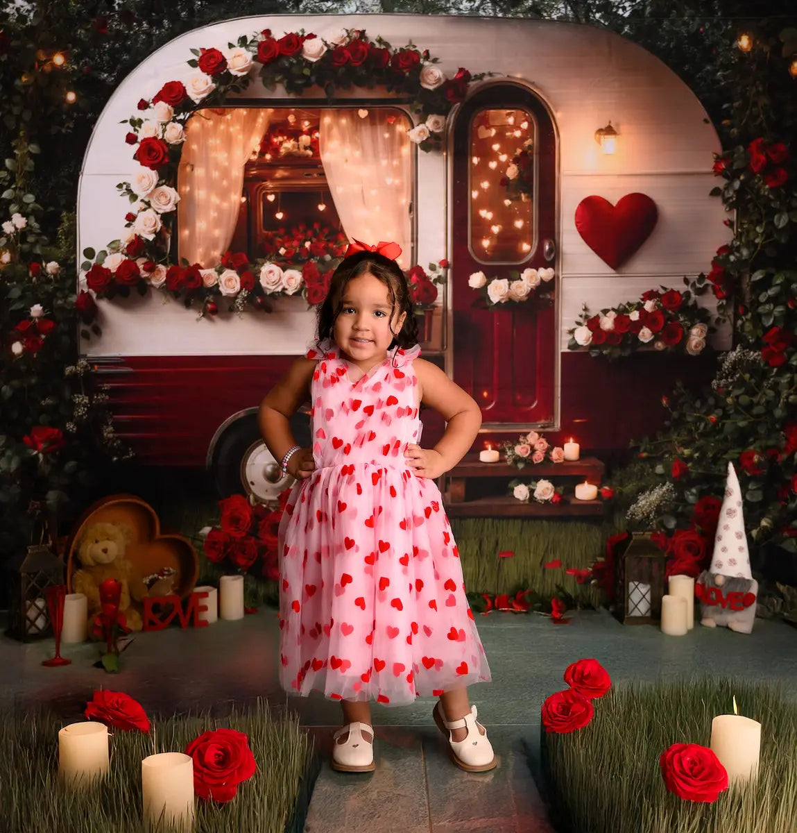 Kate Valentine's Day Romantic Flower Heart Caravan Backdrop for Photography Designed by Emetselch
