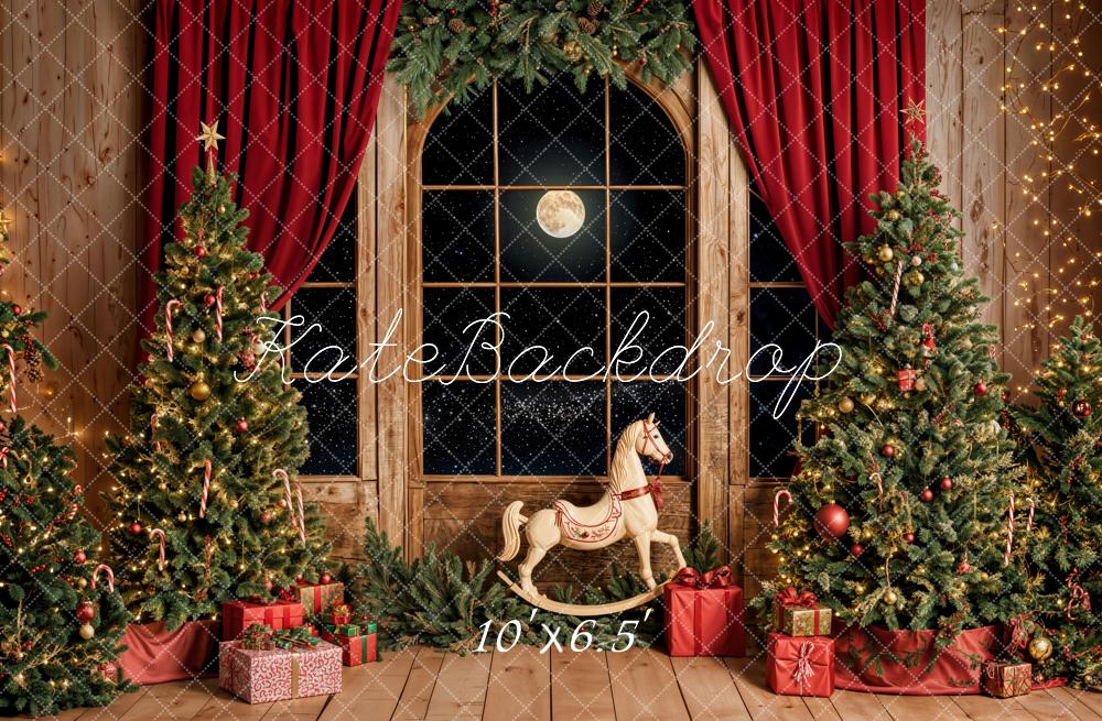 Kate Christmas Tree Window Rocking Horse Moon Backdrop Designed by Emetselch