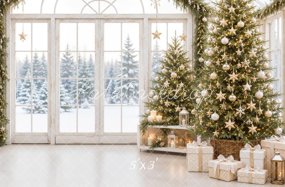Kate Christmas Tree Indoor White Window Gifts Snowy Printed Backdrop Designed by Emetselch