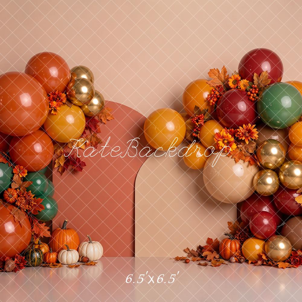 Kate Fall Birthday Balloon Arch Pumpkins Maple Leaves Printed Backdrop Designed by Emetselch