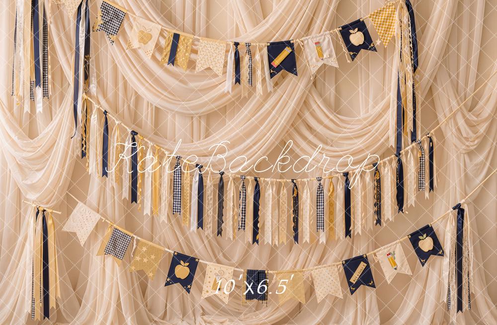 Kate Back to School Apple Pencil Banner Draped Fabric Printed Backdrop Designed by Emetselch