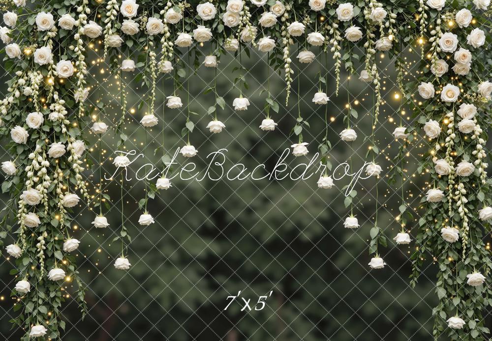 Kate Spring Flower Arch White Roses Greenery Printed Backdrop Designed by Mini MakeBelieve
