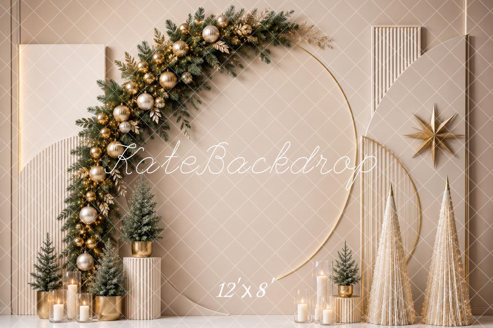 Kate Christmas Garland Arch Geometric Beige Trees Printed Backdrop Designed by Shutter Swan Studios