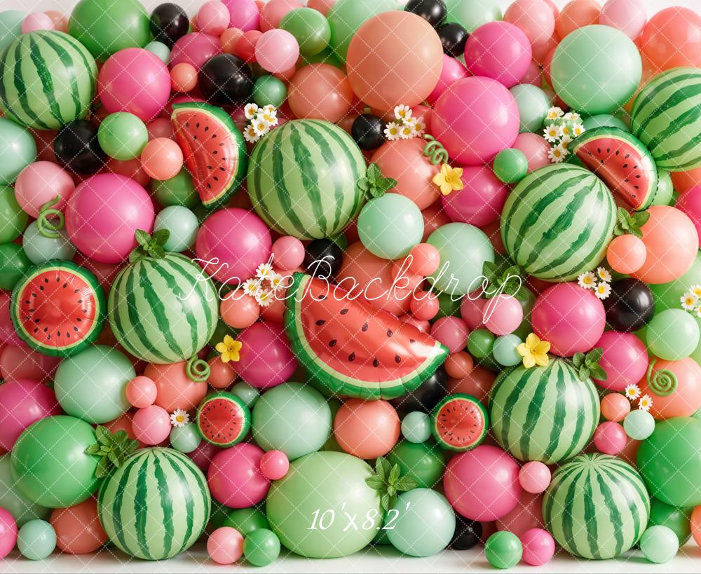 Kate Summer Watermelon Balloon Wall with Flowers Printed Backdrop Designed by Emetselch