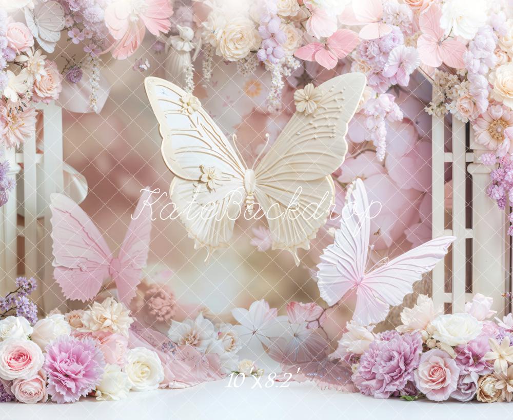 Kate Birthday Dreamy Butterfly Floral Pink Backdrop Designed by Emetselch