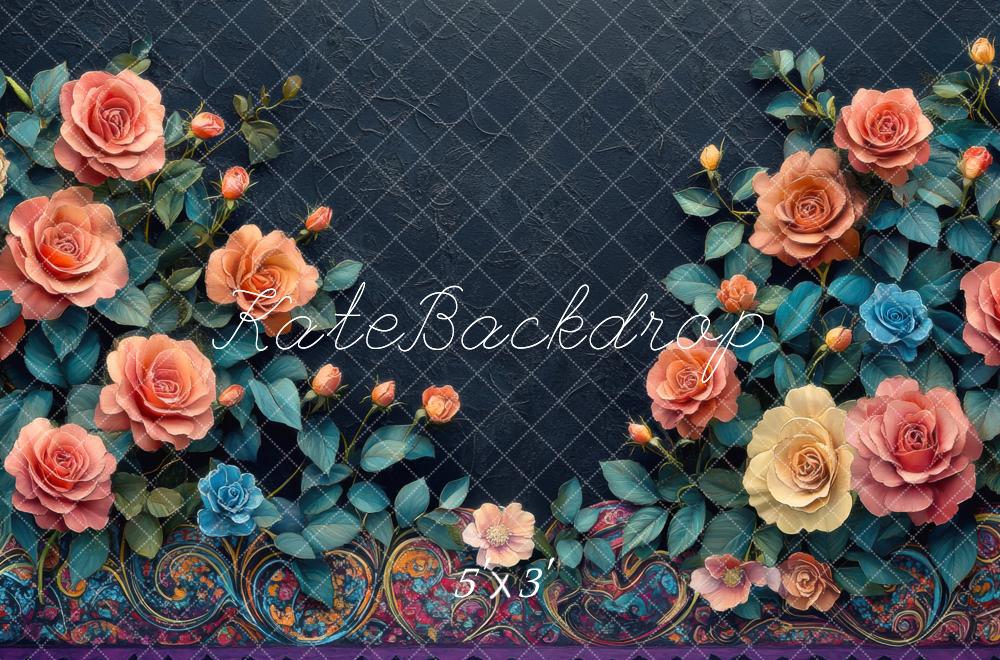 Kate Fine Art Floral Roses Vintage Wall Pattern Backdrop Designed by Mini MakeBelieve
