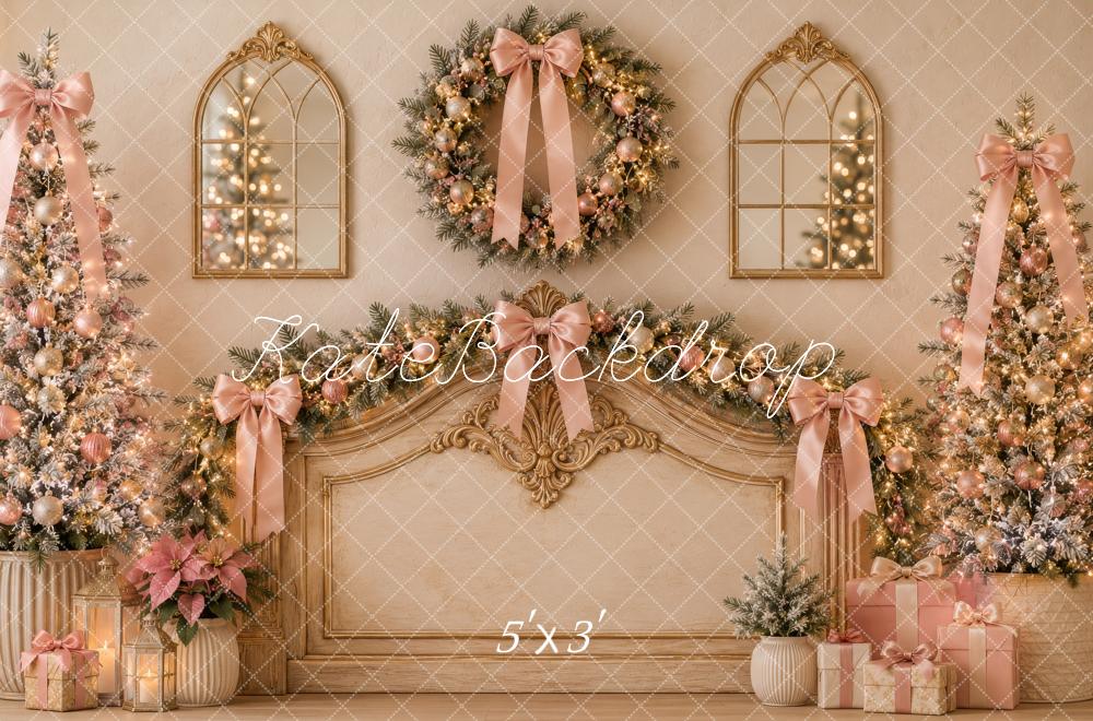 Kate Christmas Headboard Wreath Trees Ribbon Bows Printed Backdrop Designed by Megan Leigh Photography