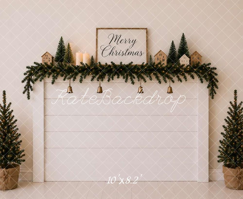 Kate Christmas Headboard Simple Noel Garland Trees White Printed Backdrop Designed by Caitlin Lynch