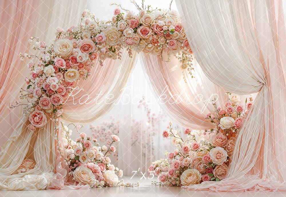 Kate Mother's Day Flower Arch Pink Cream Roses Drapes Printed Backdrop Designed by Emetselch