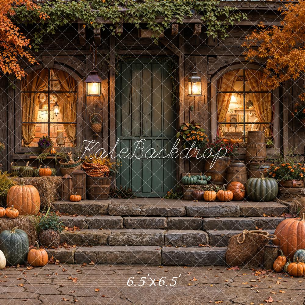 Kate Fall Pumpkins Rustic Porch Maple Trees Backdrop Designed by Emetselch