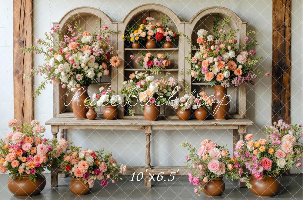 Kate Spring Interior Flower Arch Cabinet Wooden Shelf Backdrop Designed by Mini MakeBelieve