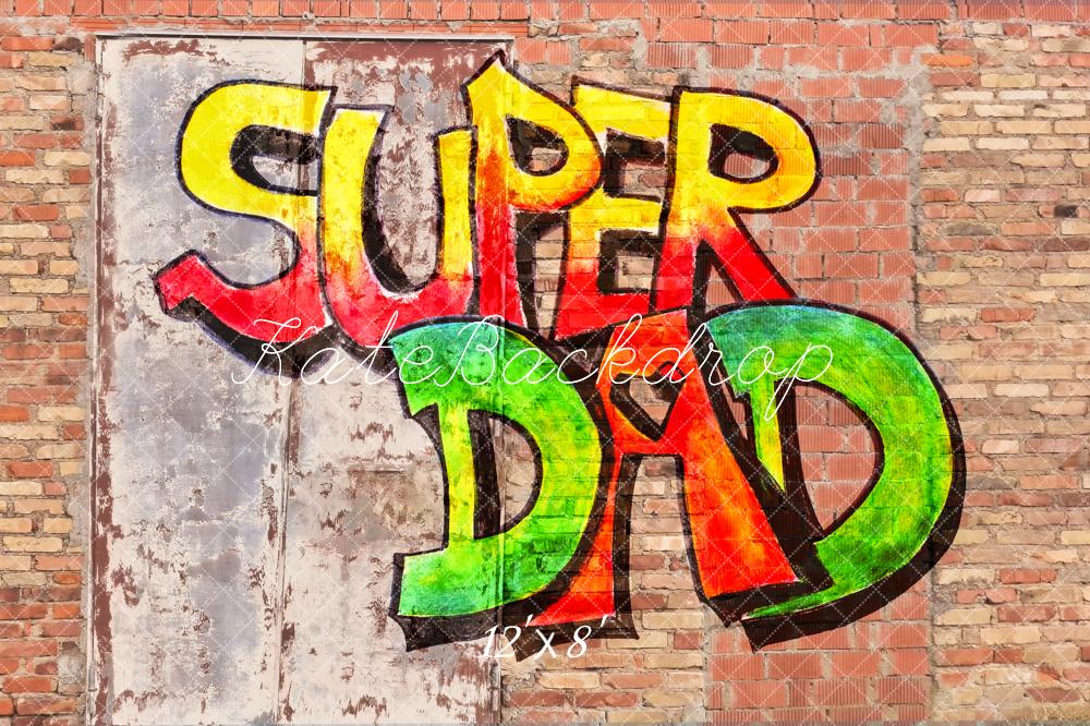 Kate Father's Day Graffiti Super Dad Brick Wall Printed Backdrop Designed by Fantasyphotoart