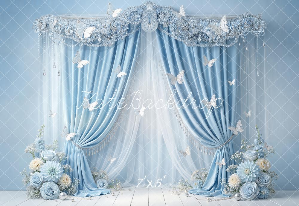 Kate Spring Blue Curtain Butterfly Flower Arch Backdrop Designed by Emetselch