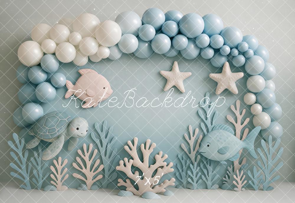 Kate Cake Smash Underwater Ocean Fish Turtle Backdrop Designed by Ashley Paul
