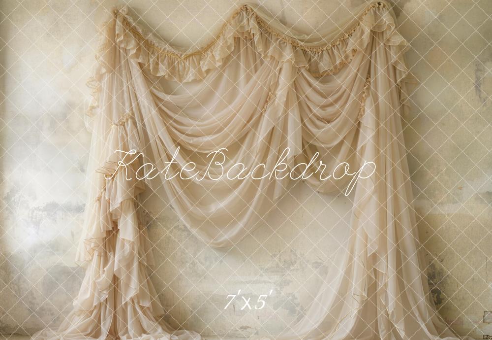 Kate Mother's Day Beige Draped Fabric Vintage Wall Printed Backdrop Designed by Emetselch