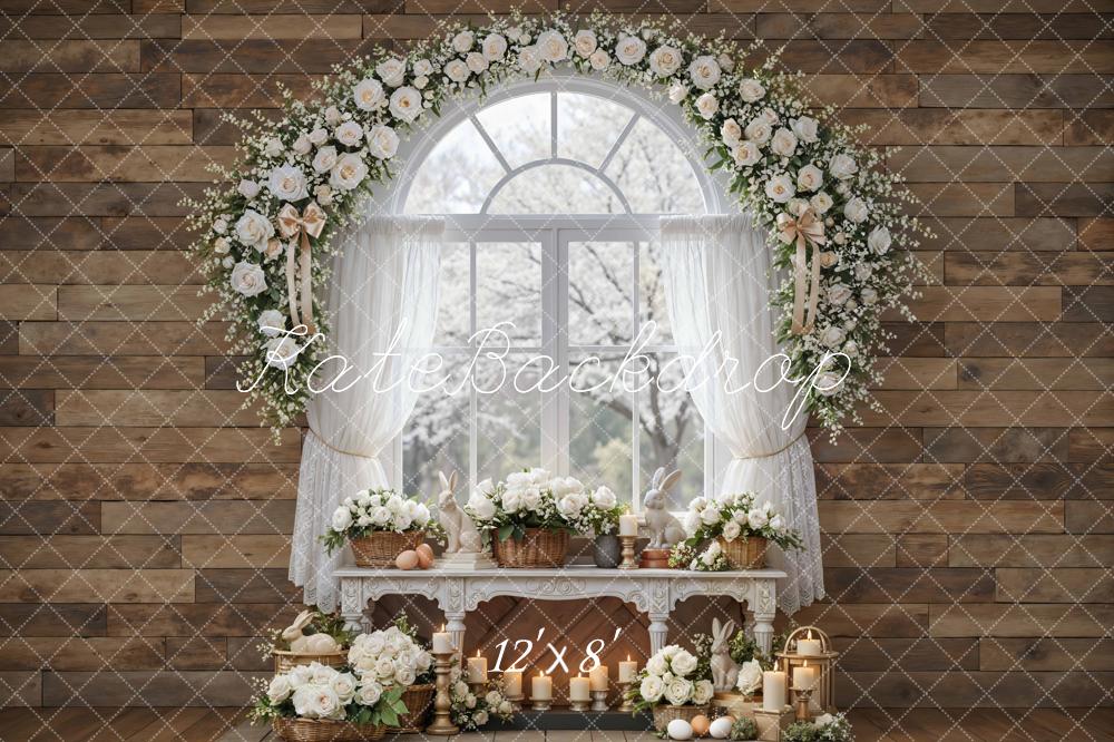 Kate Easter Bunny Flower Arch Window Wood Wall Backdrop Designed by Mini MakeBelieve