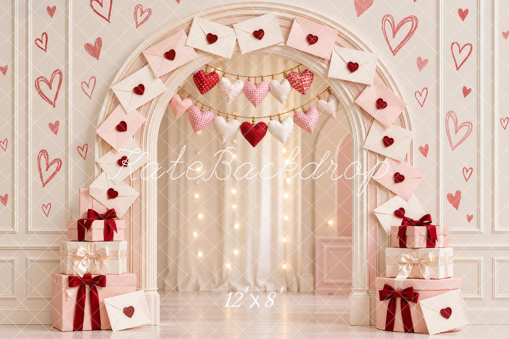 Kate Valentine's Day Heart Envelope Arch Gifts White Printed Backdrop Designed by Emetselch
