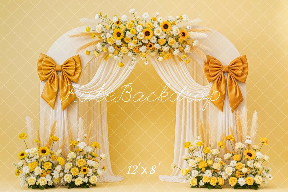 Kate Flower Arch Yellow Floral Bow Arrangement Backdrop Designed by Patty Roberts